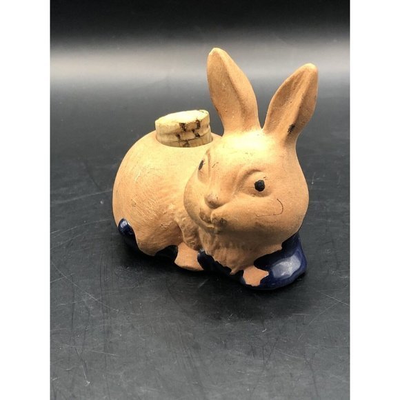Vintage‎ Miniature Clay Bunny Rabbit Terracotta Glazed Blue with Cork 3” - Picture 2 of 6